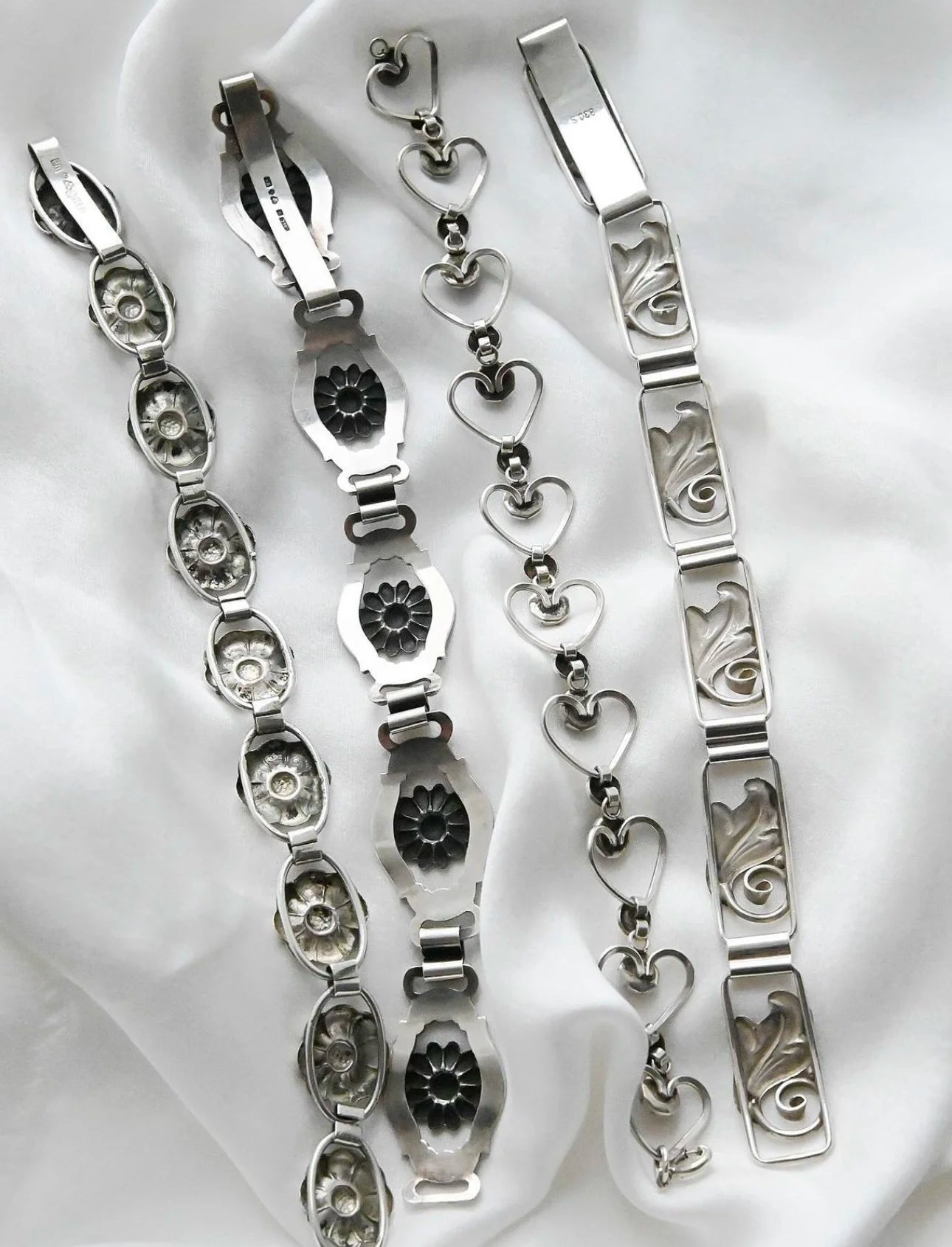 76 Year Old Swedish 18 Grams Vintage Silver Flower Bracelet 1946