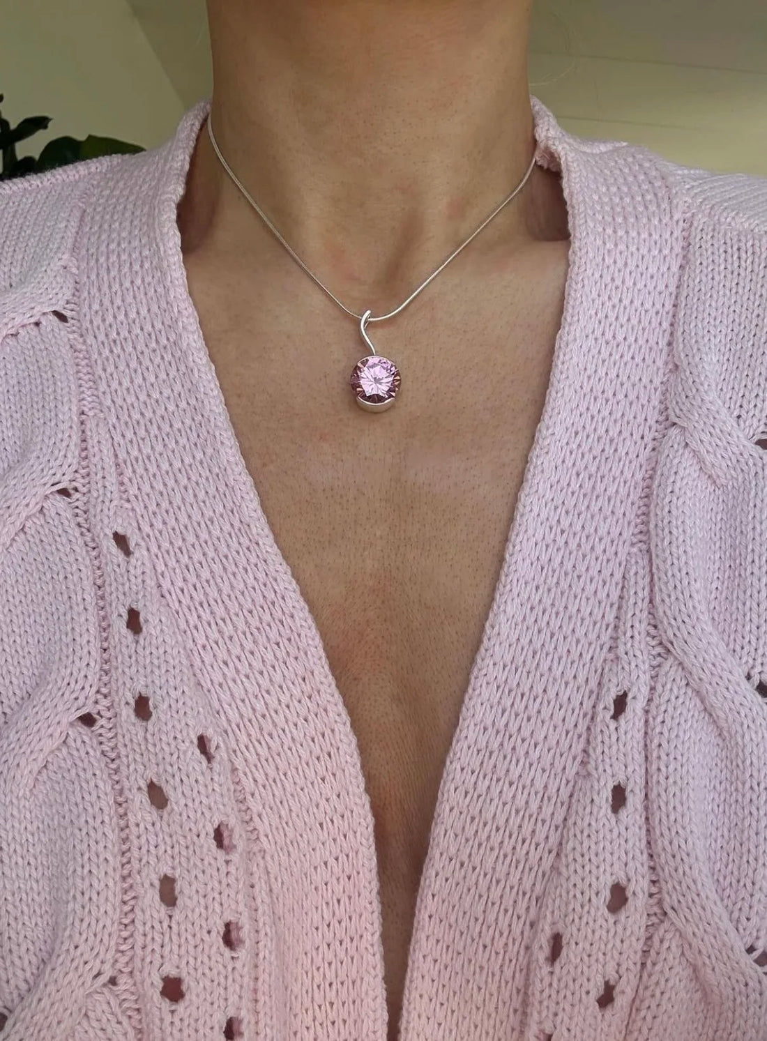 Perfect Pink Pop Vintage Pendant on Chain Sterling Silver Denmark 1990s
