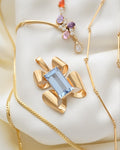 Huge Swedish Vintage Ribbon Pendant w Baby Blue Spinel 18K Gold 1943