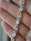 Dreamy Vintage Cabochon Moonstone and Topaz Bracelet Sterling Silver