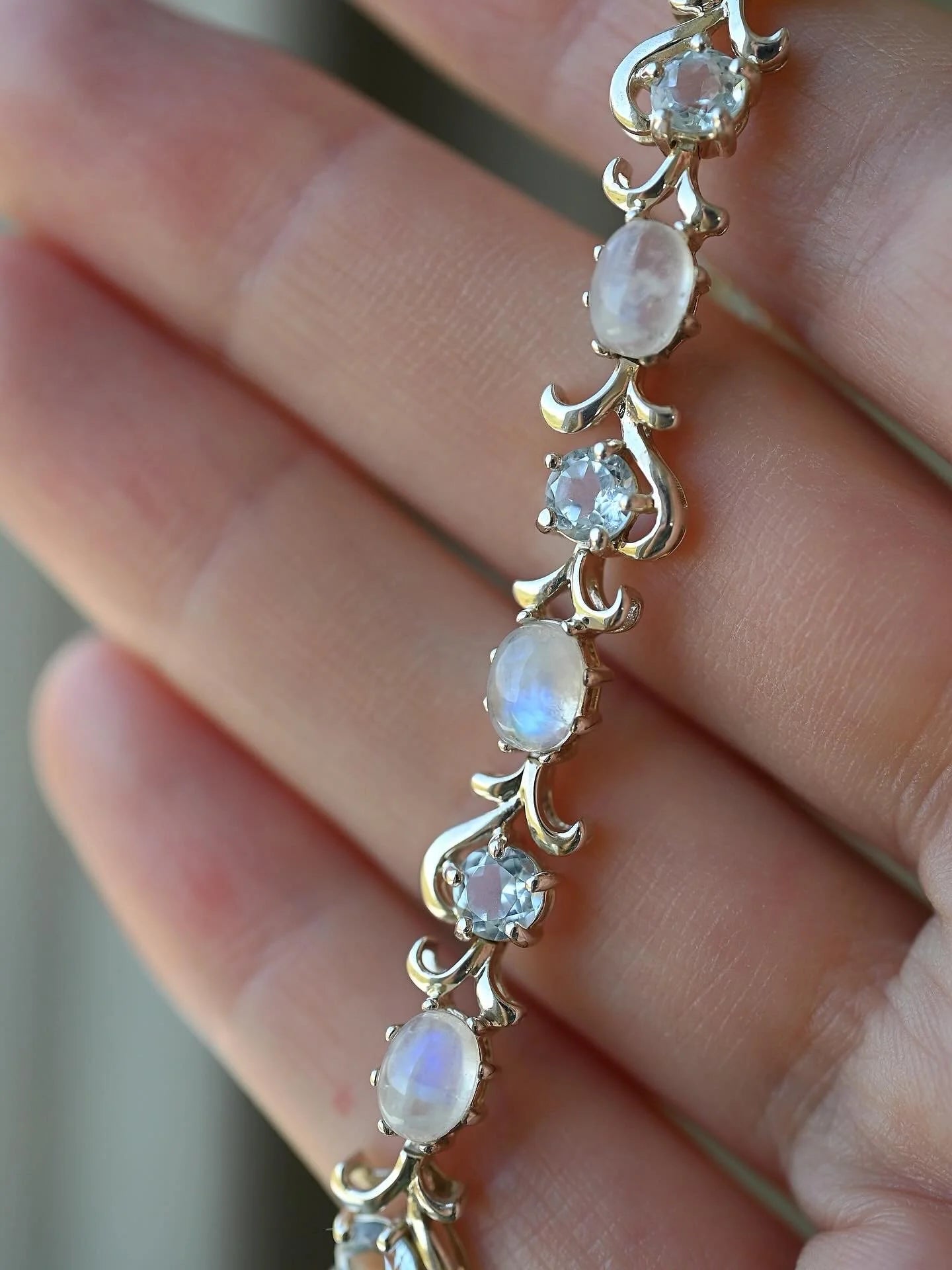 Dreamy Vintage Cabochon Moonstone and Topaz Bracelet Sterling Silver