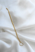 Danish Vintage Biker Link Bracelet w Heart Clasp 14K Gold