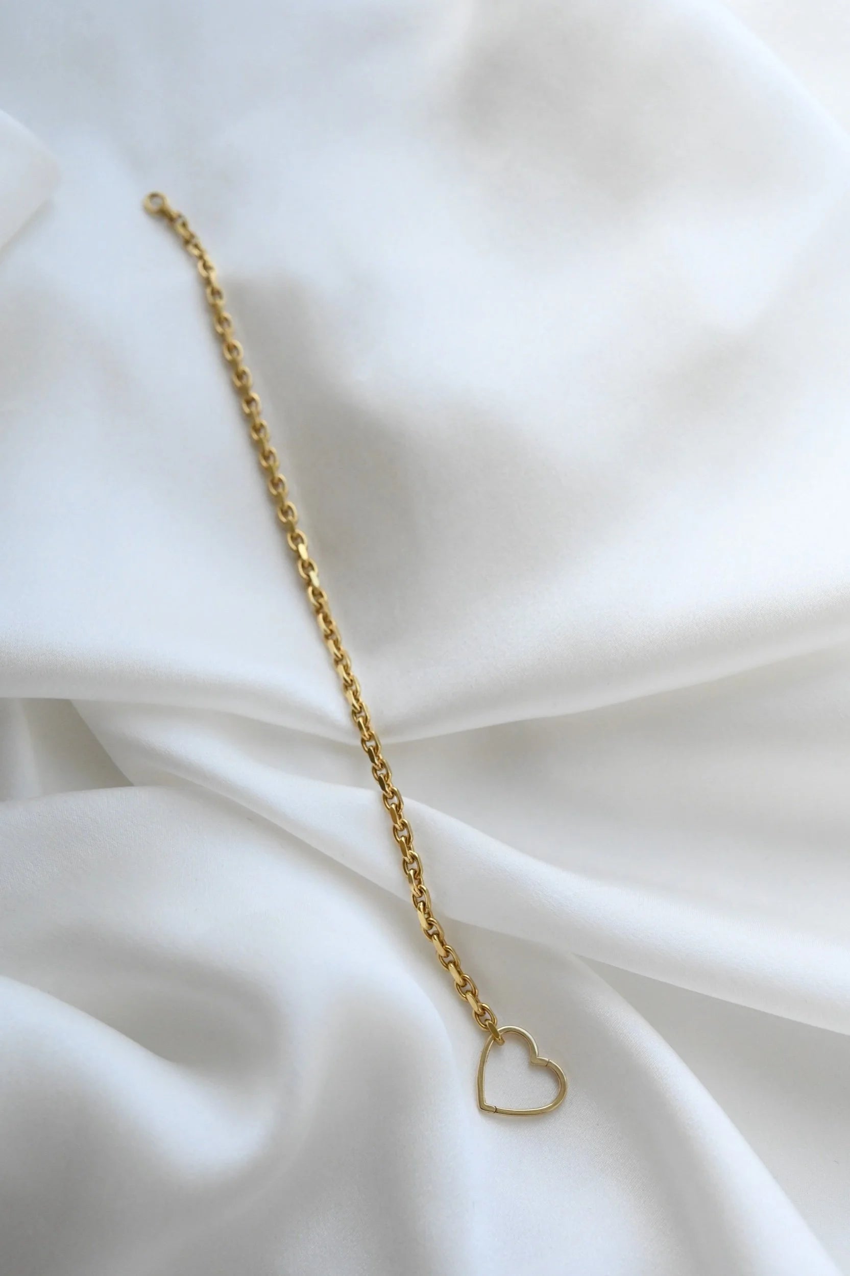 Danish Vintage Biker Link Bracelet w Heart Clasp 14K Gold