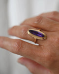 Gorg Swedish Vintage Amethyst Navette Ring 18K Gold 1940s