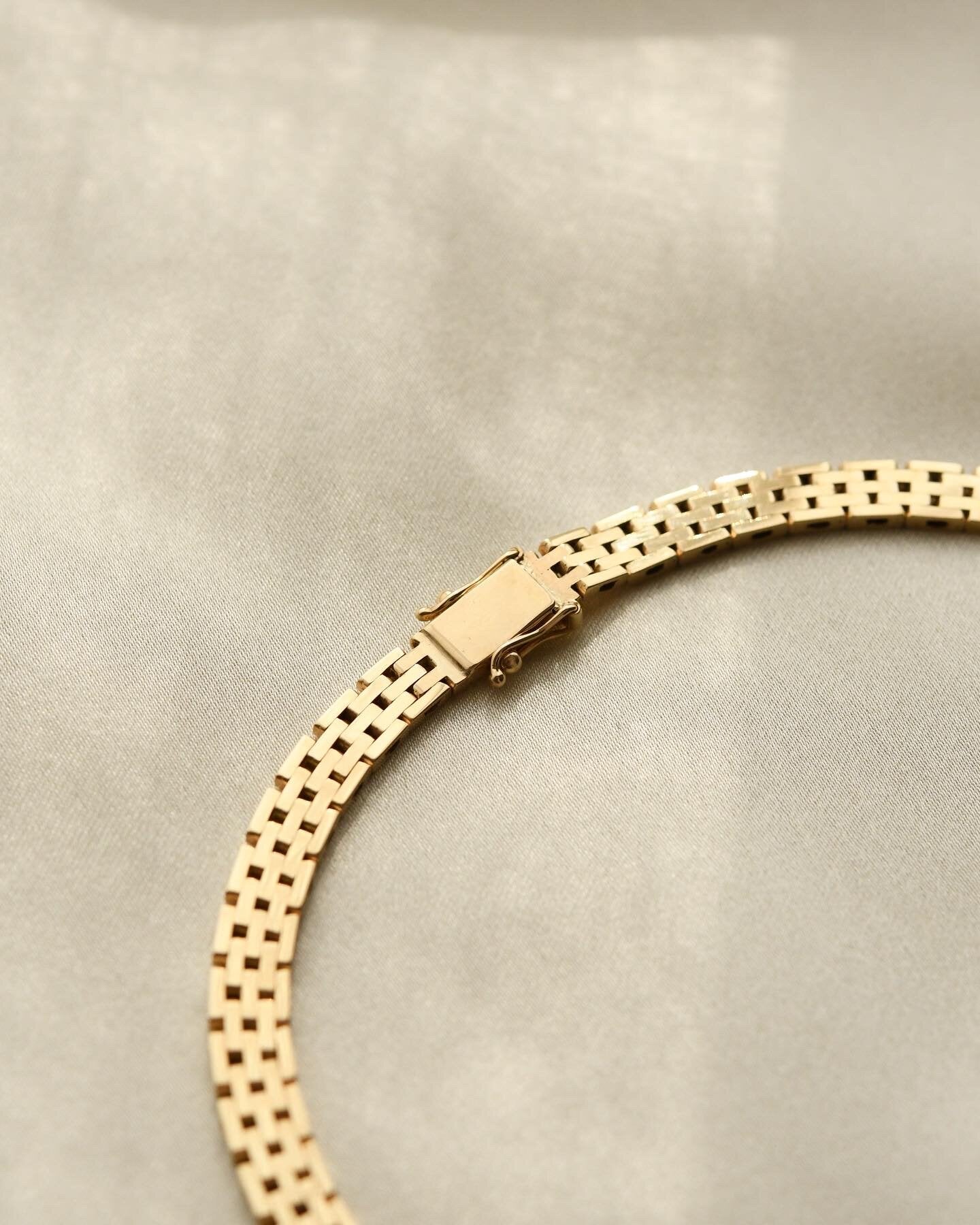 Beautiful Danish Graduated Brick Link Necklace 14K Gold 1960s