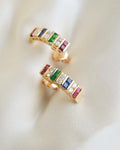 Stunning Half Hoop Studs w Natural Emerald Diamond Sapphire Ruby in 18K Gold 1980s