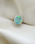 Big Antique Art Deco Ring w Opal and Diamonds 18K White Gold