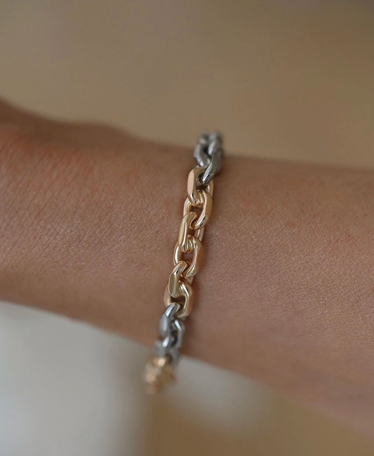 Incredible RARE White and Yellow Gold Biker Link Bracelet 18K Gold 1965 Sweden