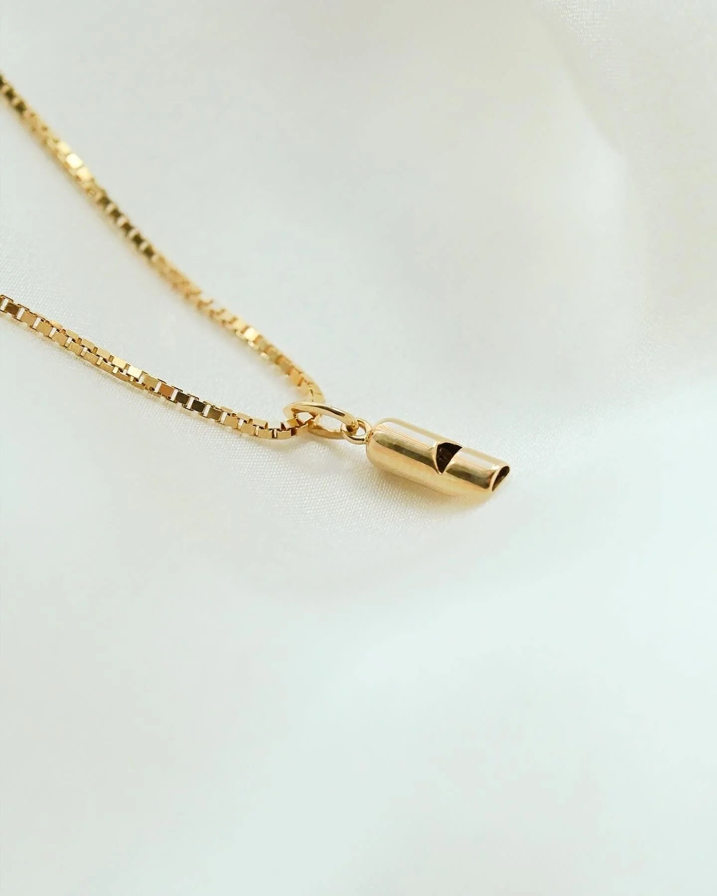 The Cutest Vintage Whistle Charm on Long Box Chain 18K Gold