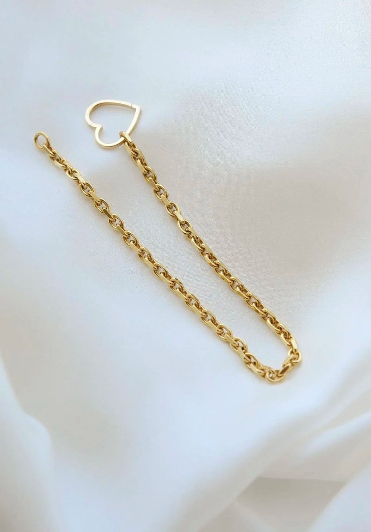 Danish Vintage Biker Link Bracelet w Heart Clasp 14K Gold
