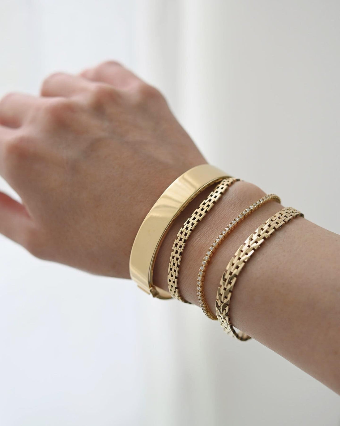 Classic Timeless Danish Vintage Brick Link Bracelet 14K Gold 1960