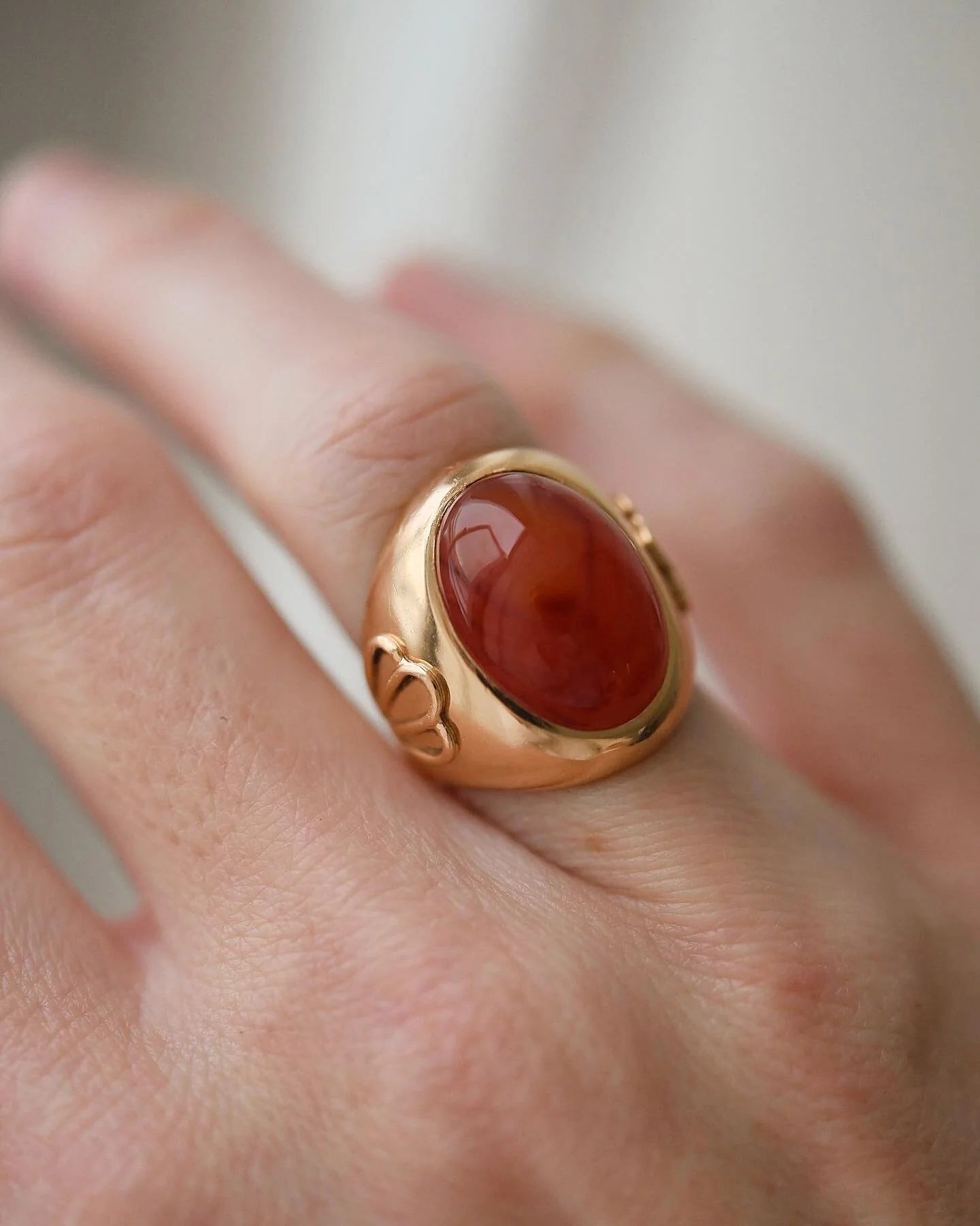 Luscious Antique Orange Agate Cabochon Ring 18K Gold