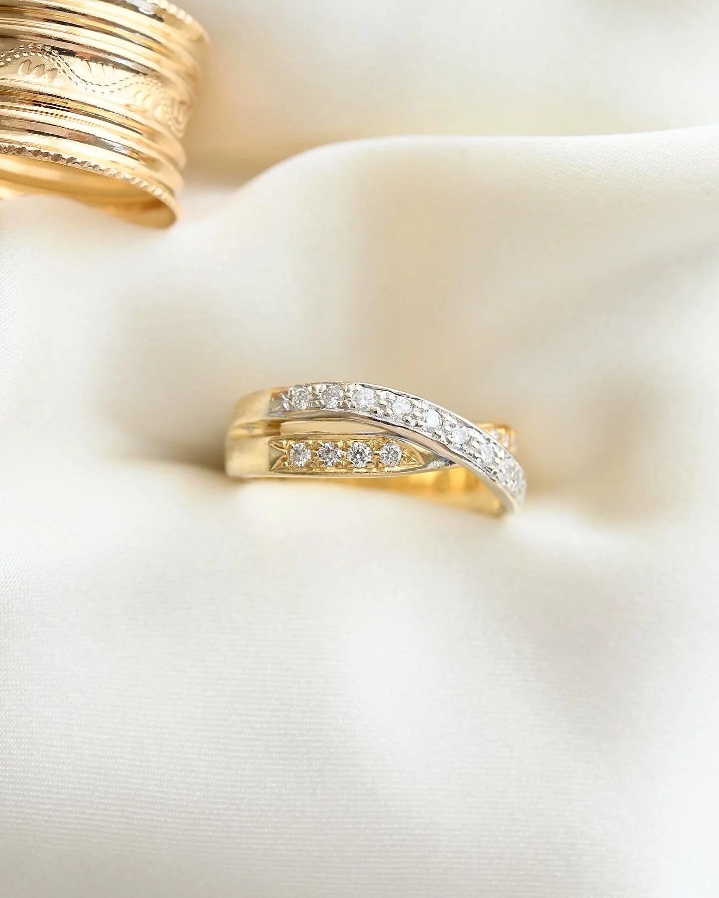 Two Toned Swedish Vintage Cross Ring 18K Gold