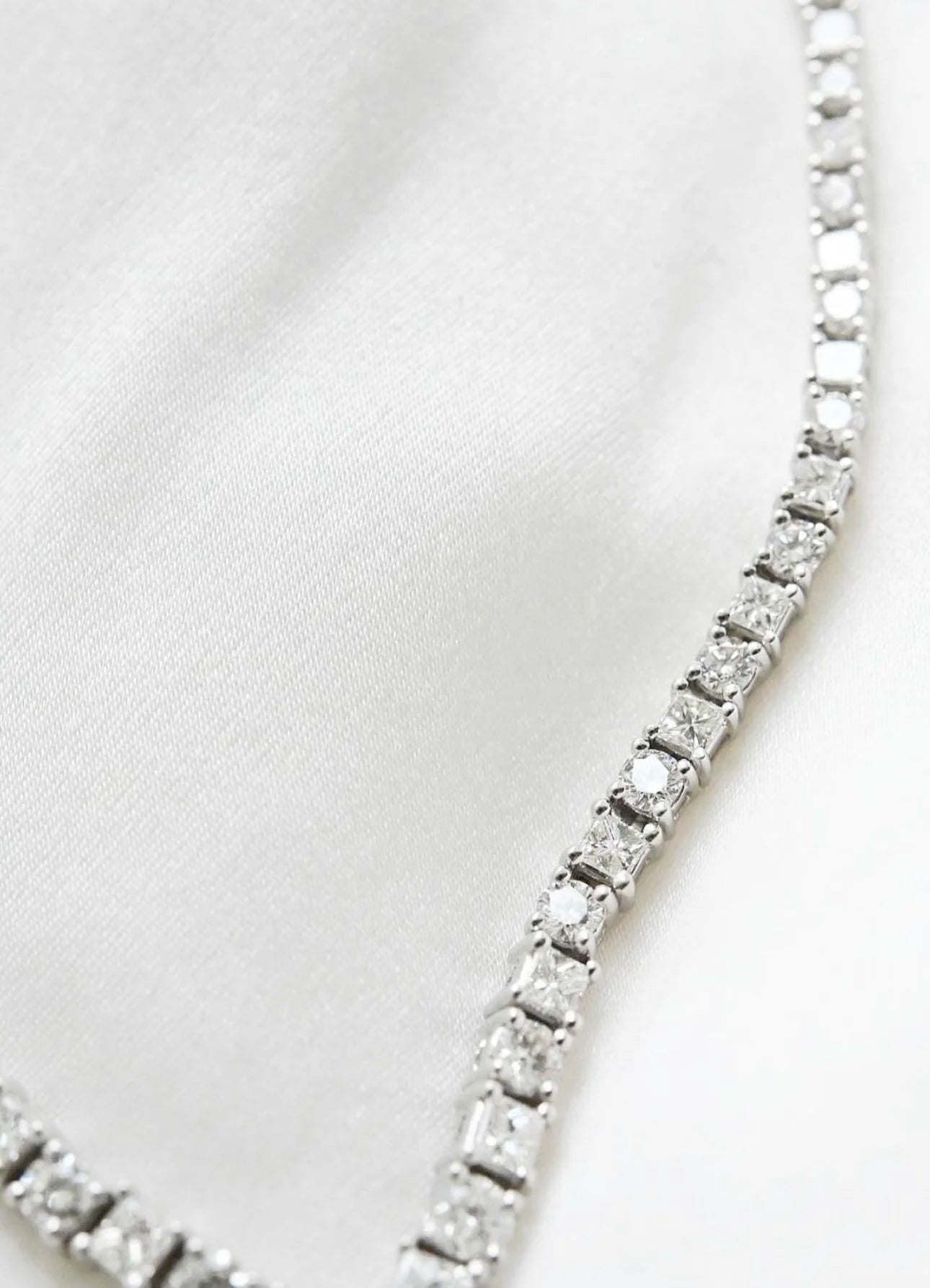 Extremely Gorgeous Danish Vintage Tennis Necklace 18K White Gold
