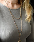 Ultra Long Antique Chain w Dog Clip and Slider 14K