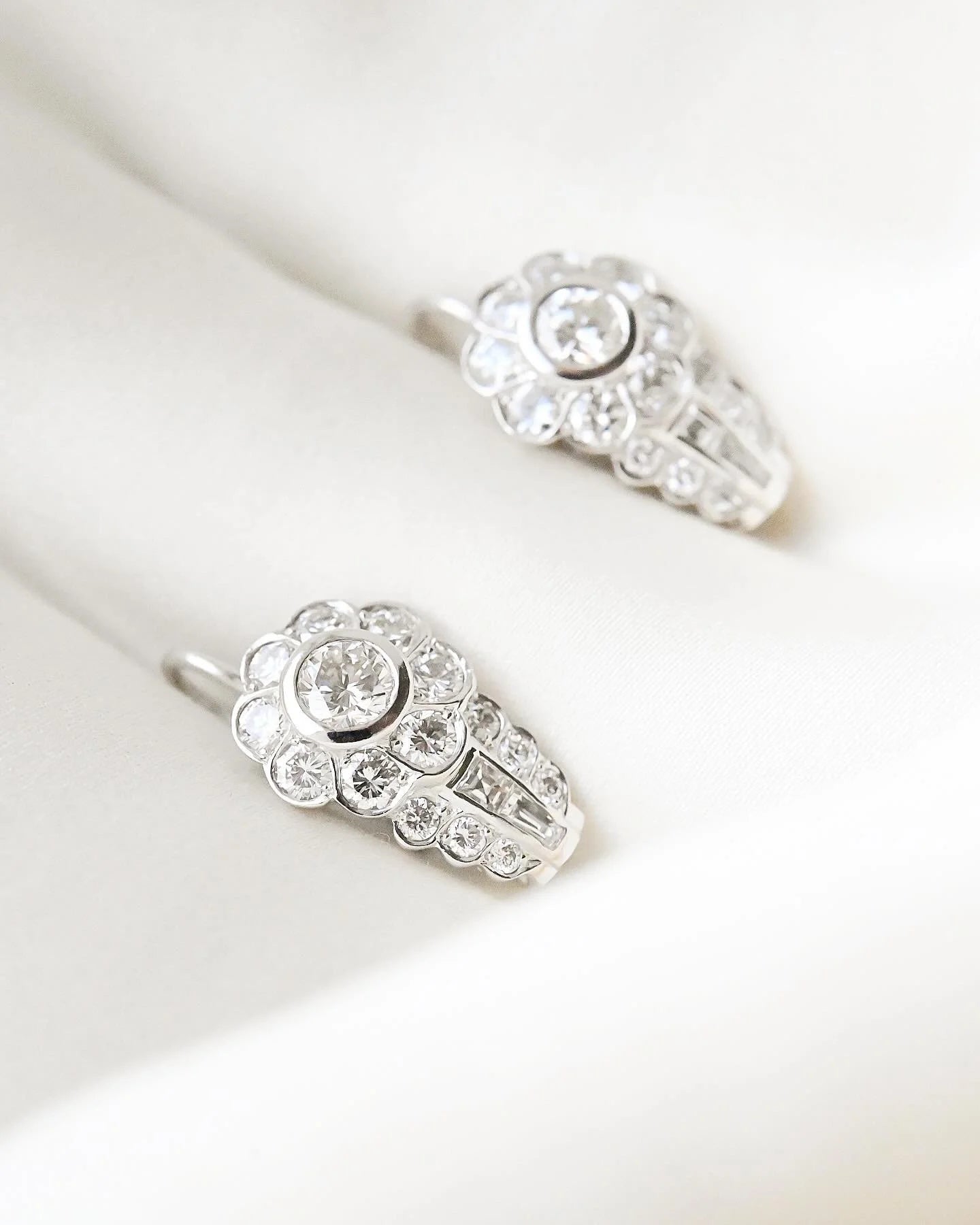 Once in A Lifetime Dangling Diamond Cluster Earrings 2.50 Carats 14K Gold Denmark 1900s
