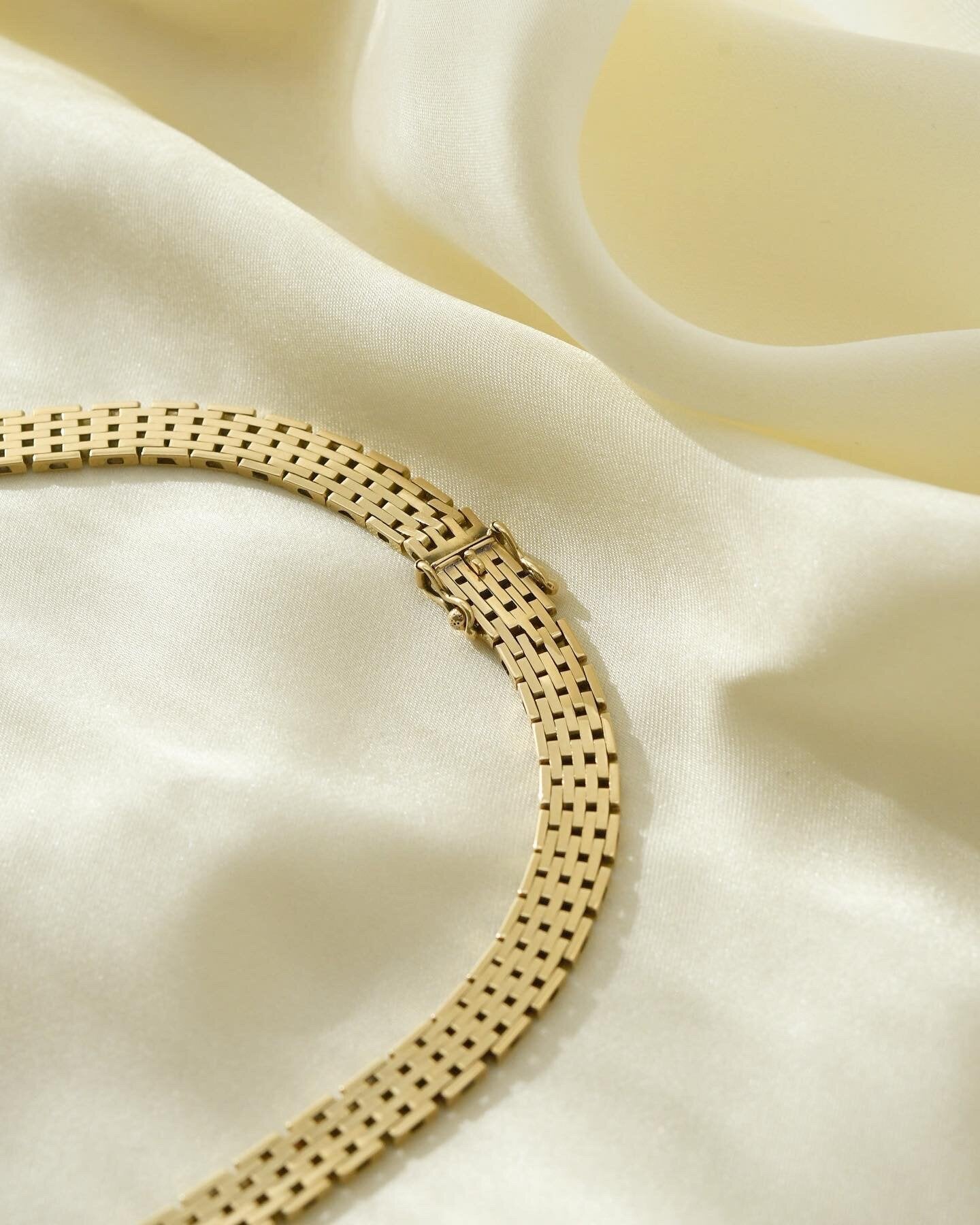 Rare Wide Danish Vintage Brick Link Necklace 14K Gold 1960s