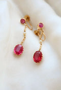 Striking Cherry Drop Earrings w Pearl and Pink Lab Created Ruby 18K Gold