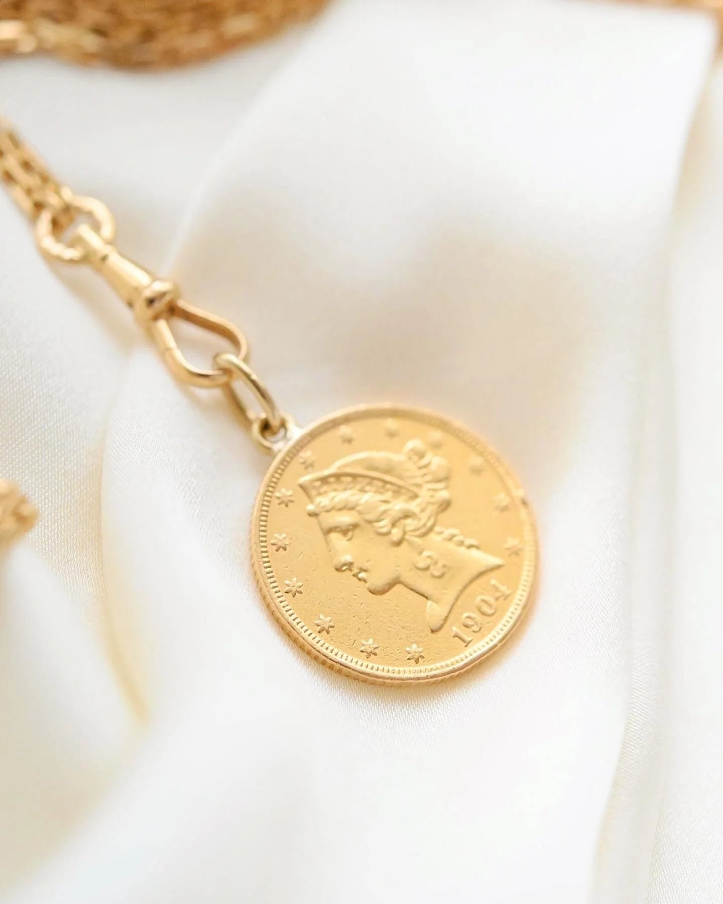 Antique Lady Liberty 5 Dollar Coin Pendant 21.6K Gold 1904