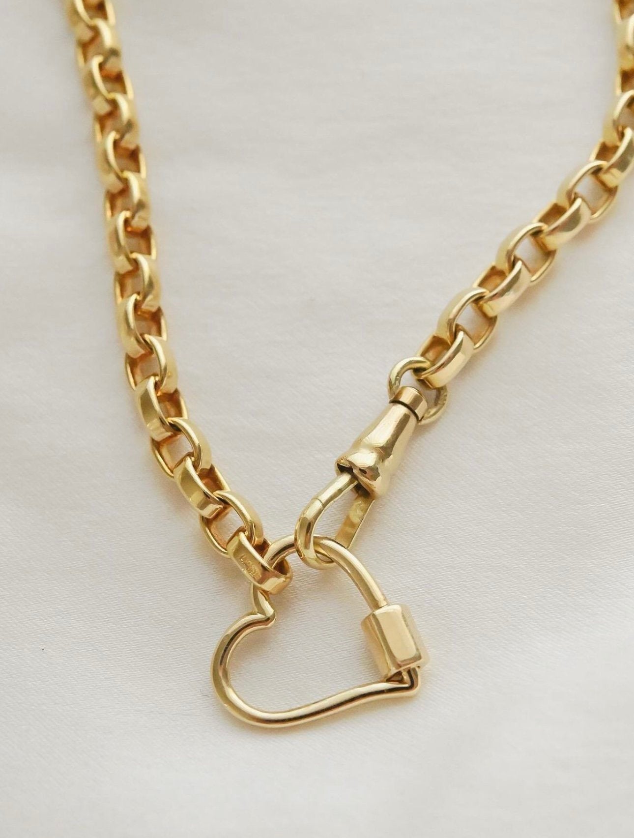 Stunning Rare Heart Connector and Dog Clip Biker Chain 14K Gold
