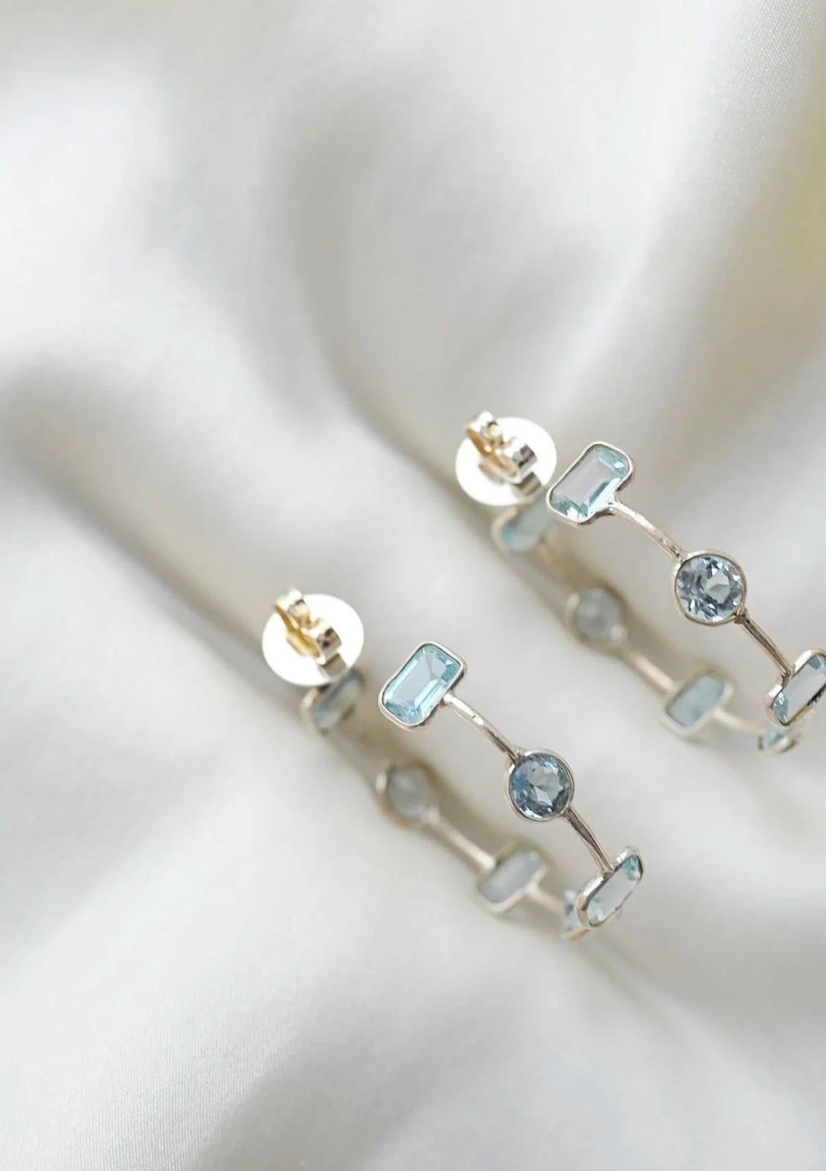 Dreamy Delicate Silver x Natural Topaz Earring Hoops