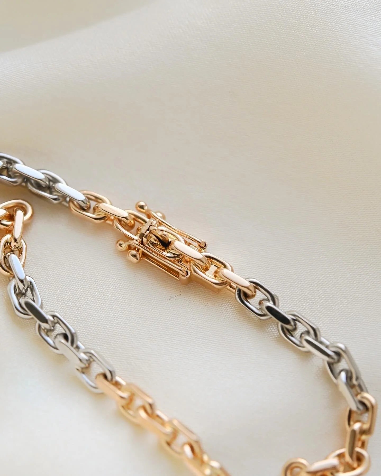 Perfect Two Tone 18K Gold Biker Link Bracelet Swedish Vintage