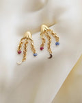 Shipping included! Cute Moon and Sapphire Cascade Earrings 18K Gold