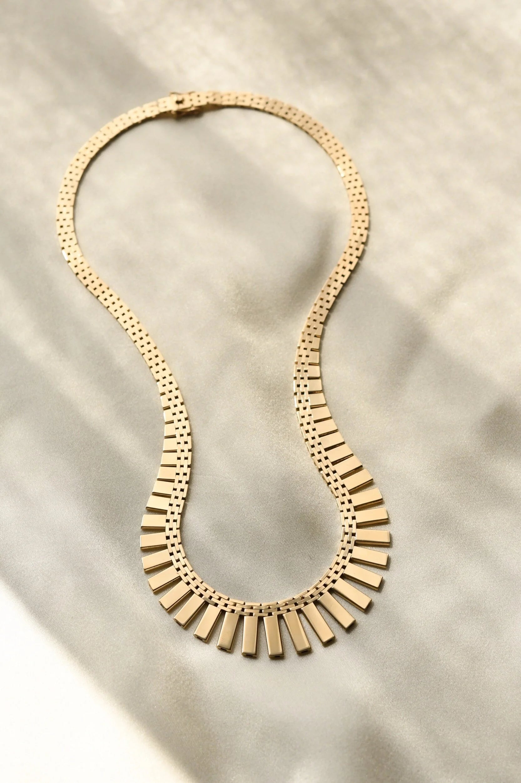 Amazing Graduated Brick Link Necklace 14K Gold 1960