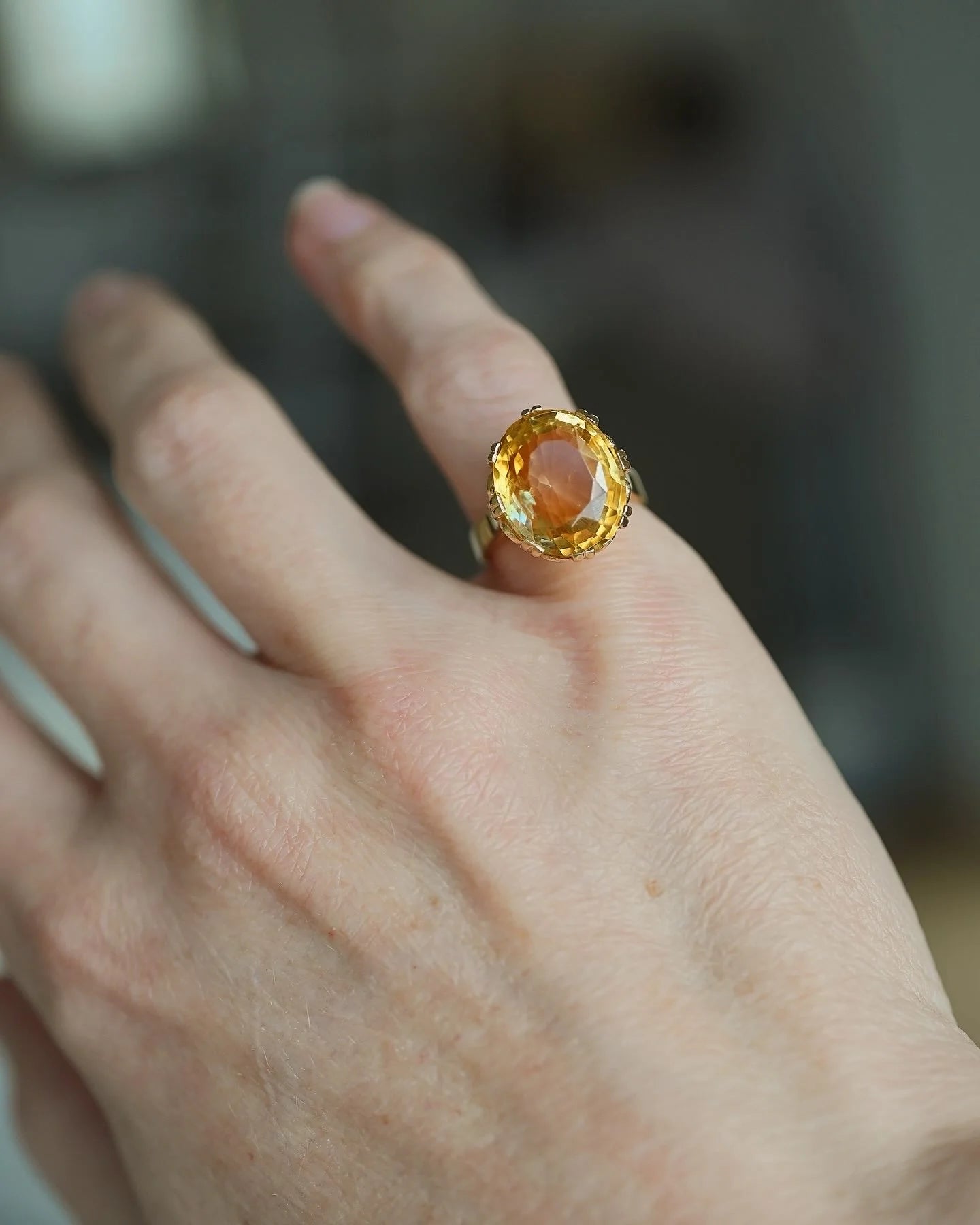 Radiant Golden Citrine Cocktail Vintage Ring 8.5 Carats 18K Gold