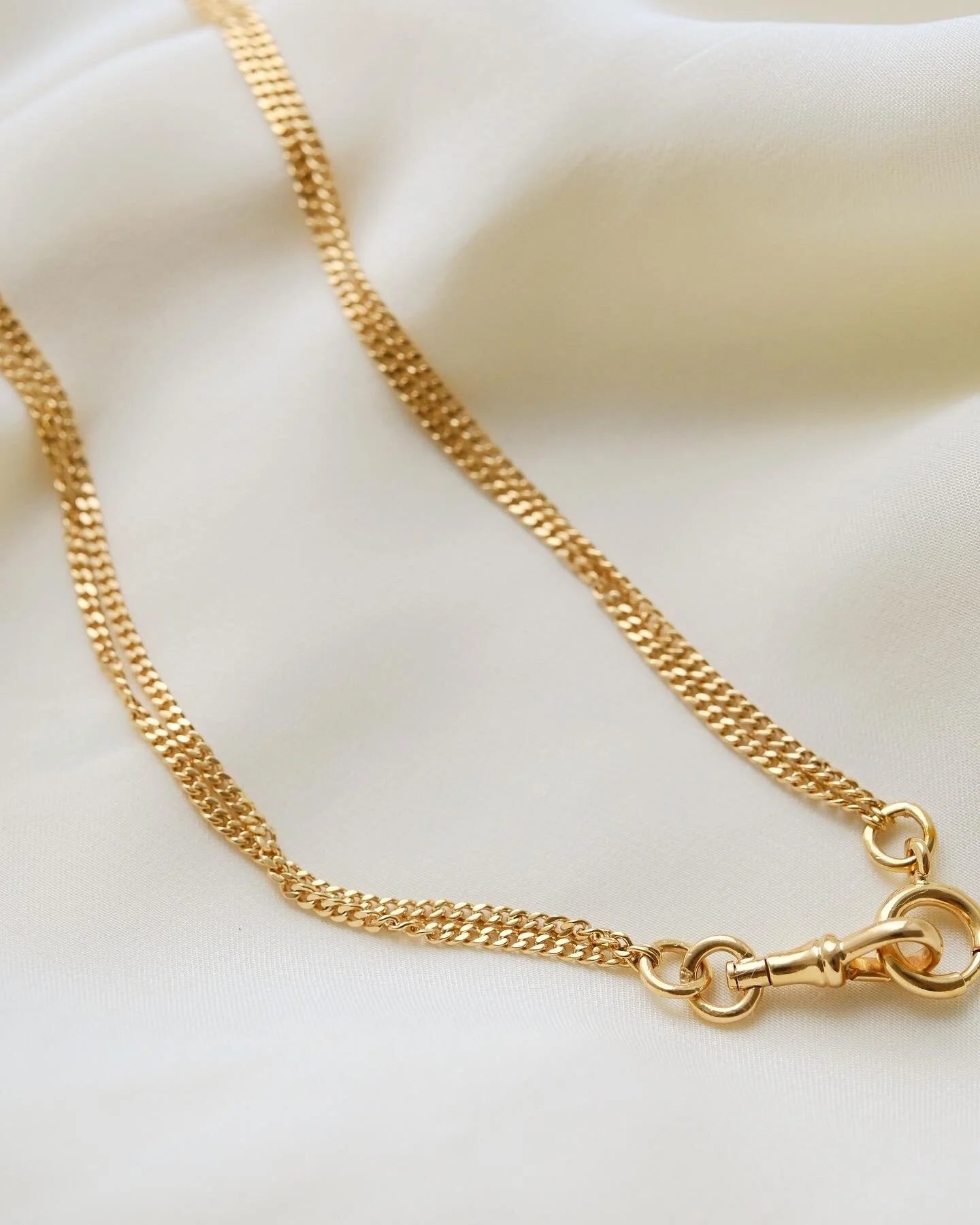 16.5 Inches Antique Watch Chain Double Curb 18K Gold 1916