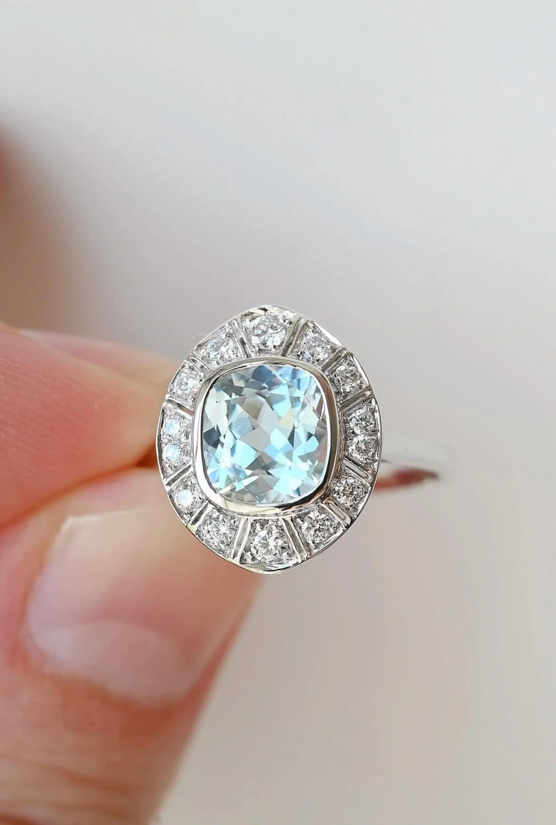 A Vision In Blue Aquamarine x Diamond Halo Ring 18K White Gold