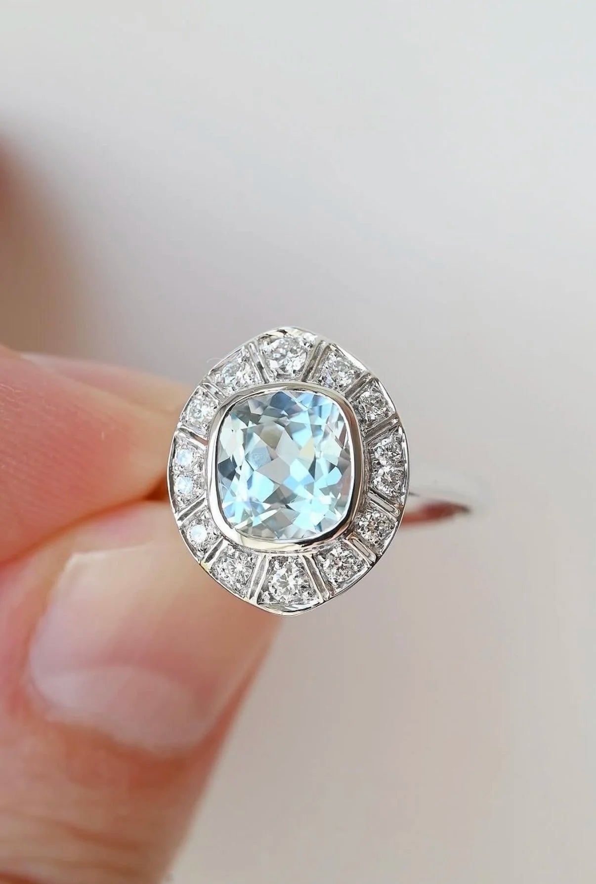 A Vision In Blue Aquamarine x Diamond Halo Ring 18K White Gold