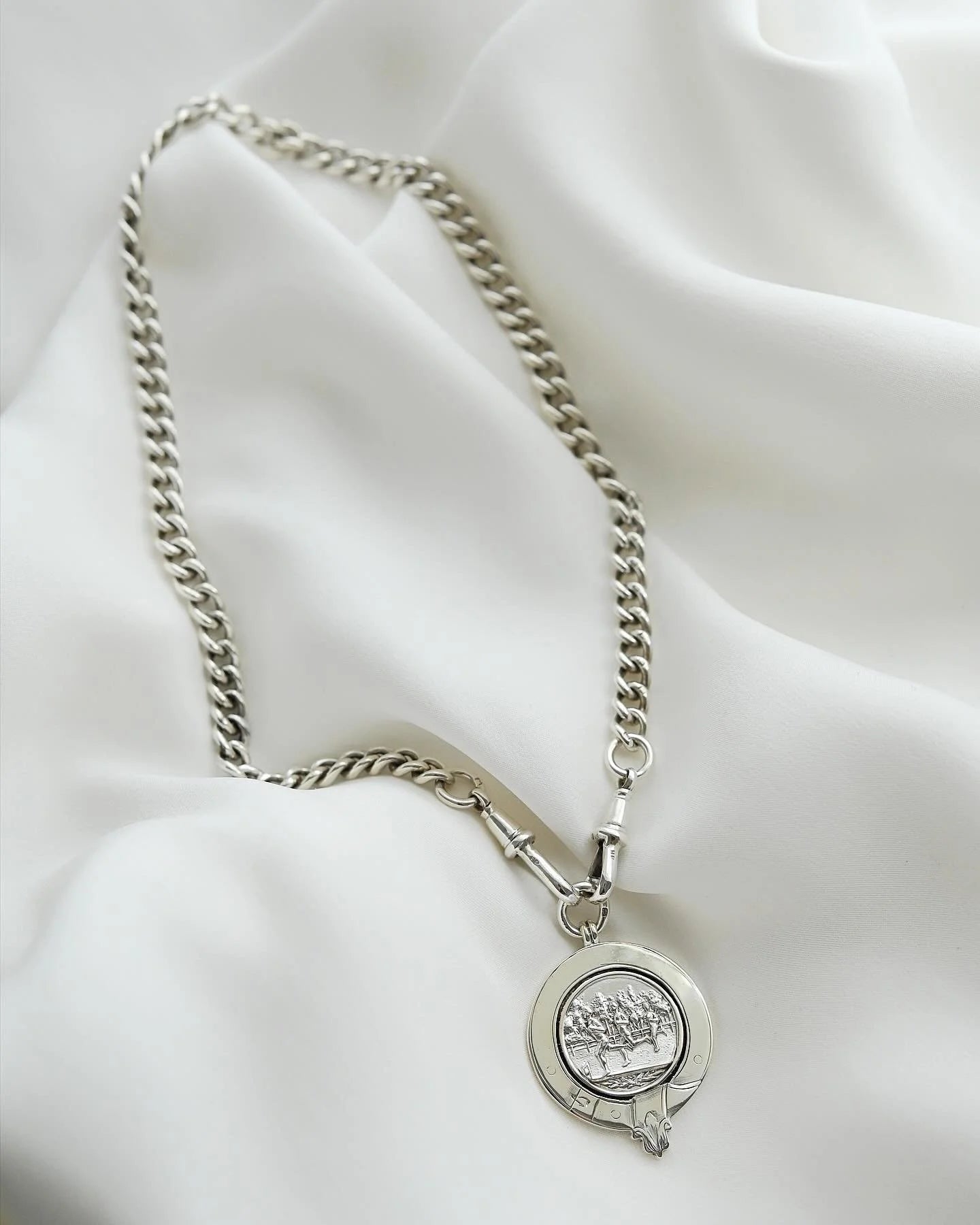 Antique English Silver Watch Chain Necklace 1912