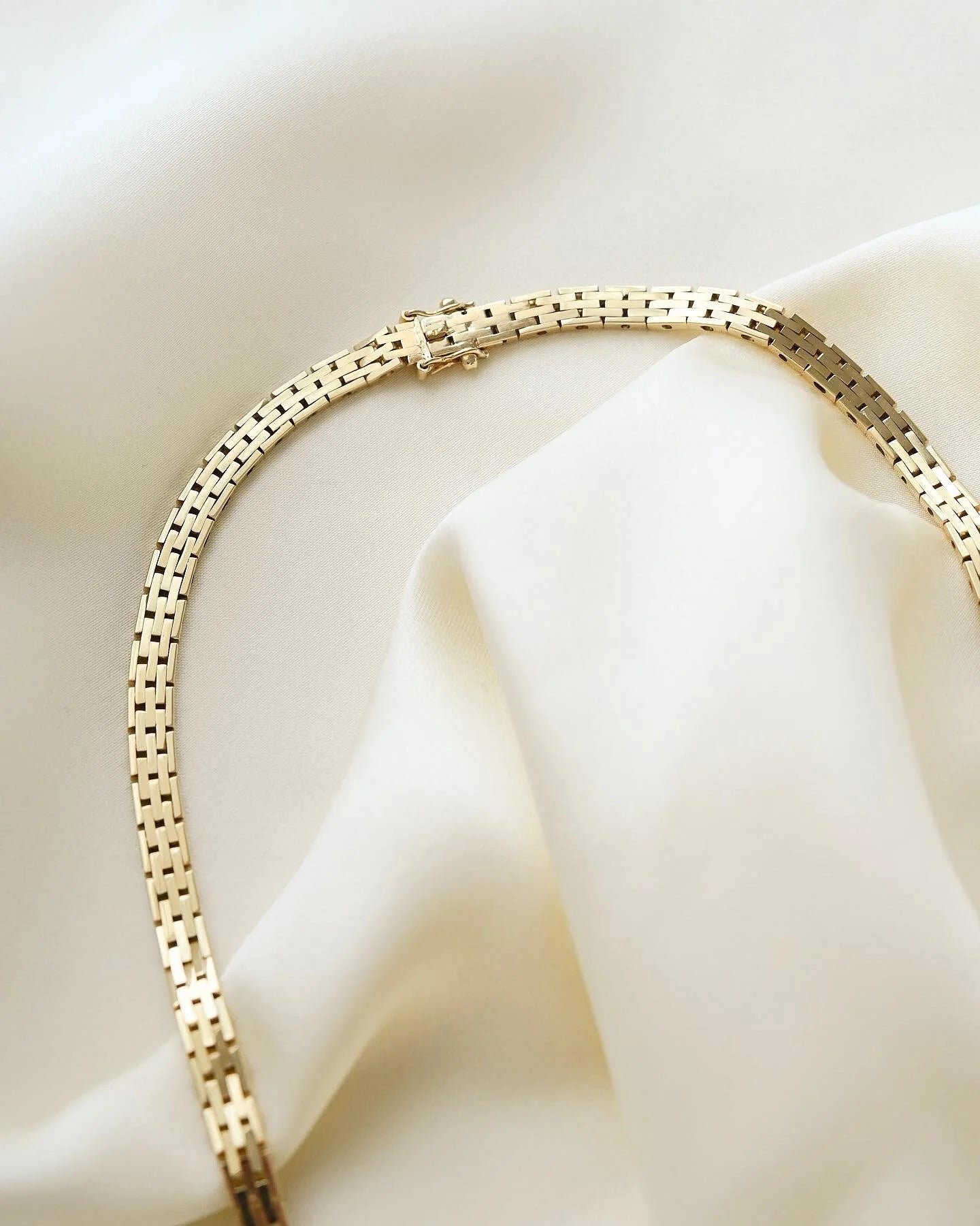 Stylish Danish Brick Link Necklace by N.C. Nielsen 14K Gold 1965