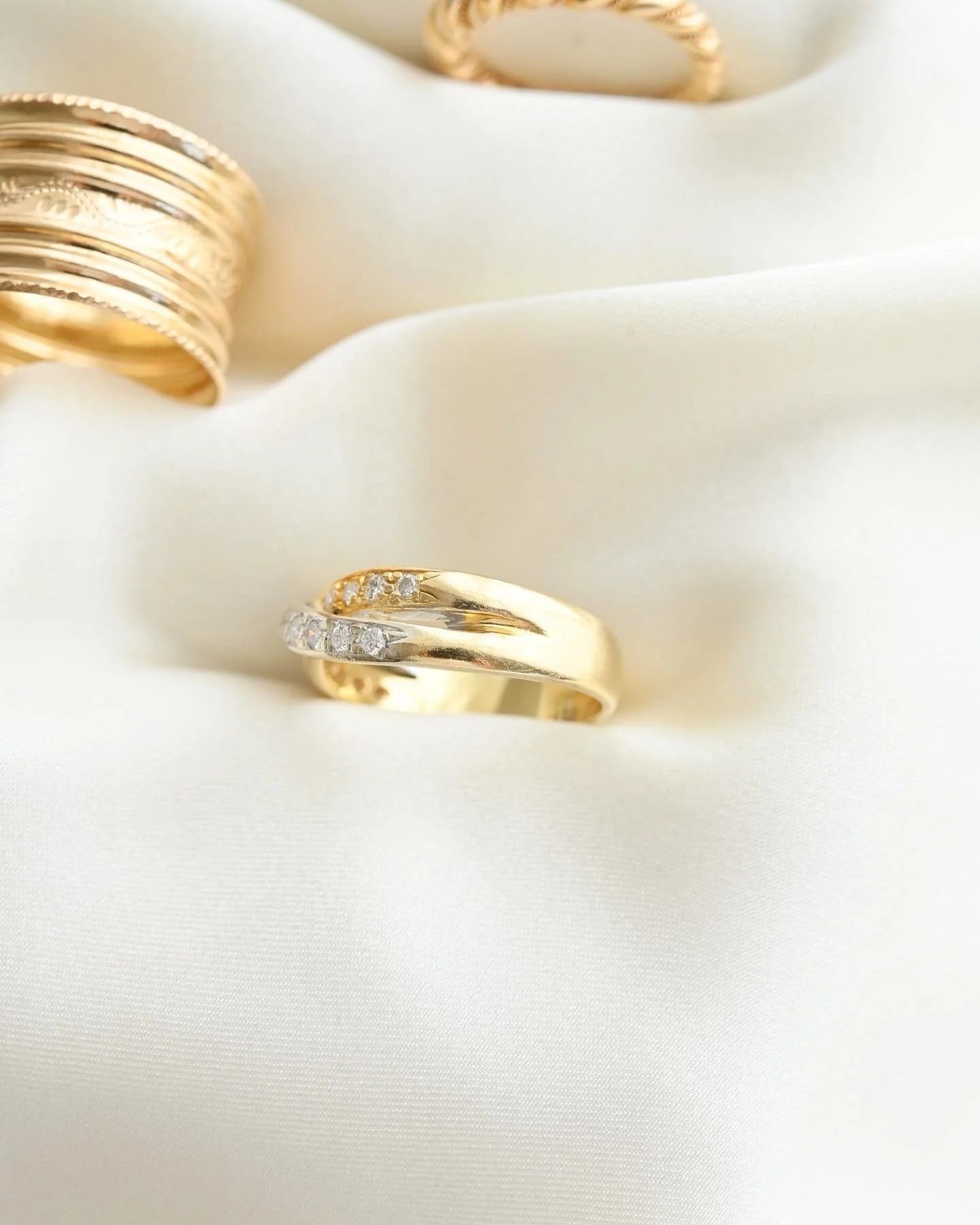 Two Toned Swedish Vintage Cross Ring 18K Gold