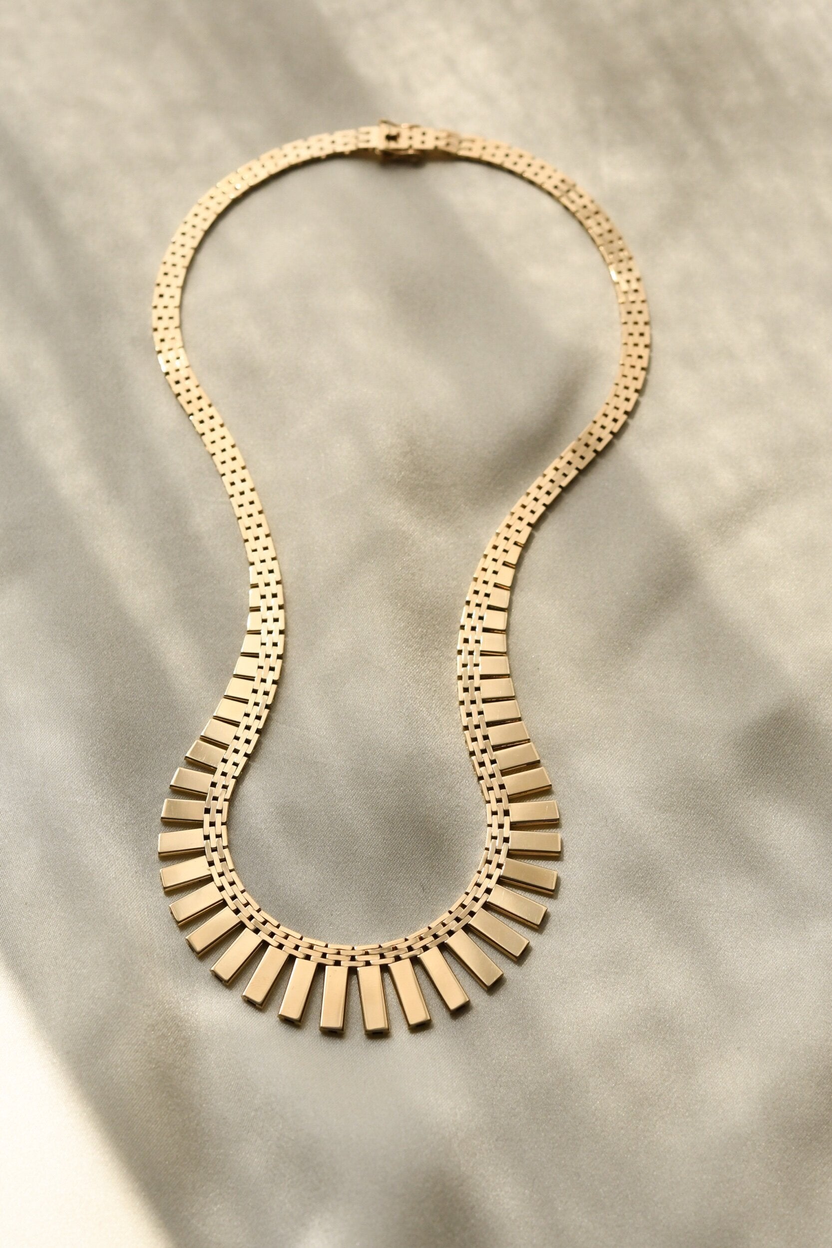 Amazing Graduated Brick Link Necklace 14K Gold 1960