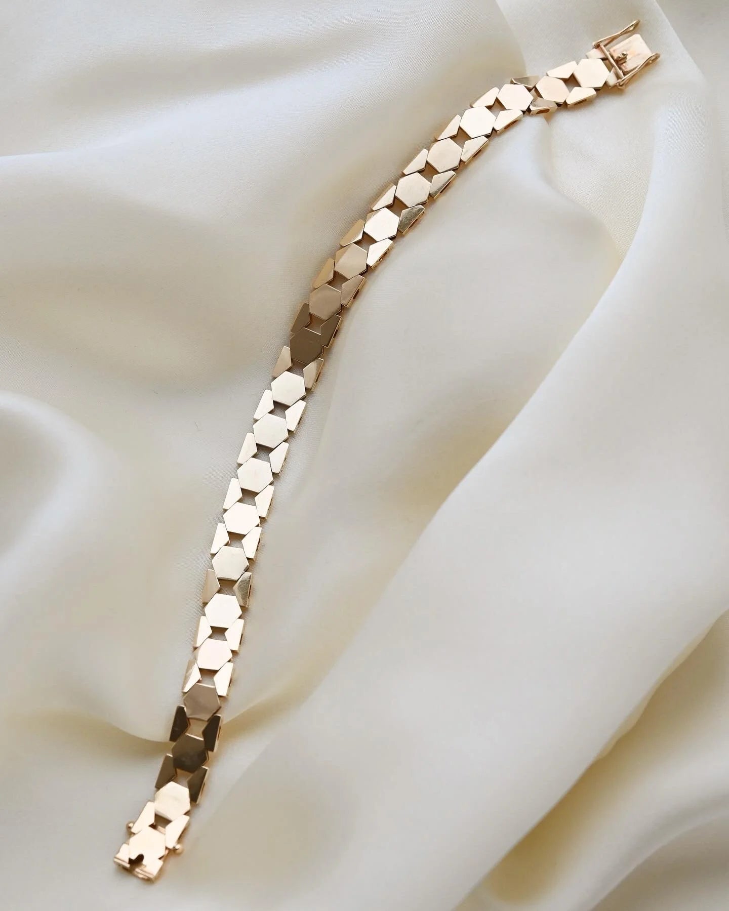 Rare Danish Mid Century Link Bracelet 14K Gold 1970