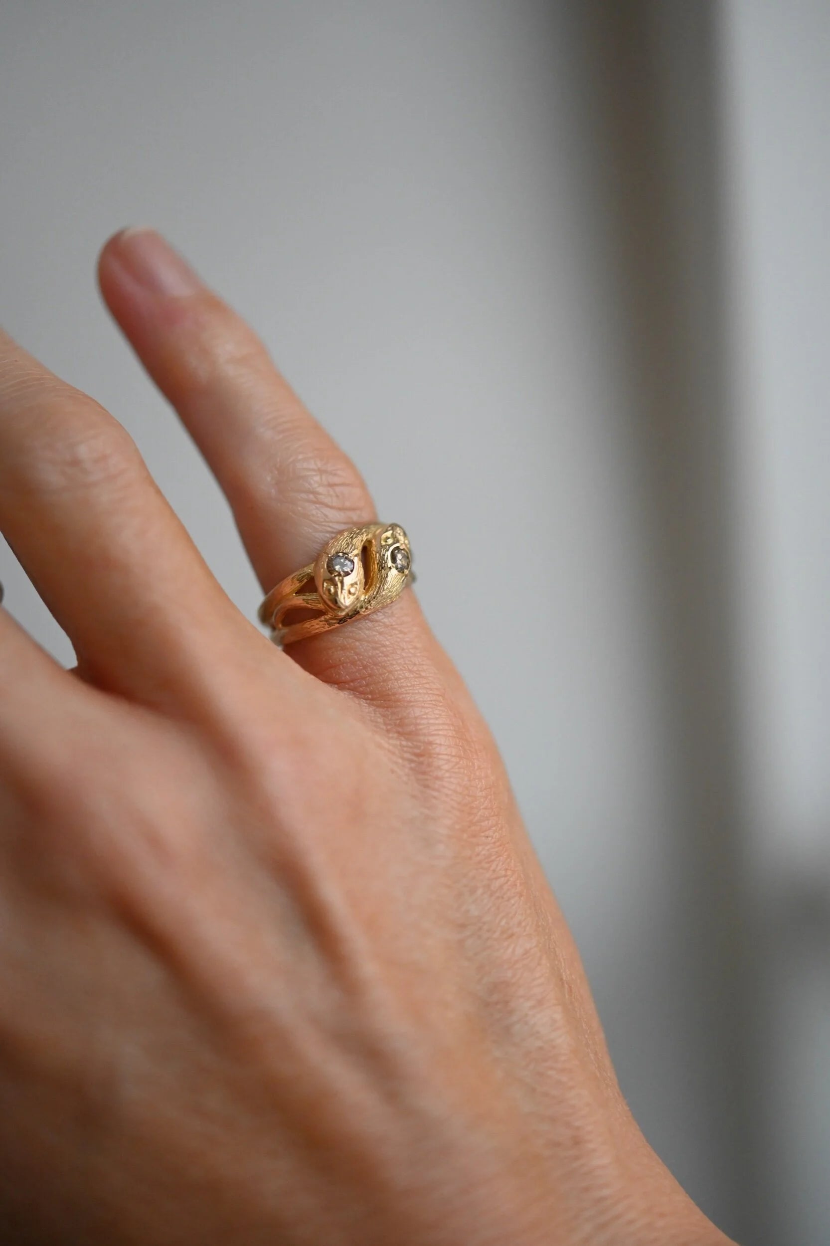 Antique Serpent Ring w Cognac Diamond 18K Gold 1940s