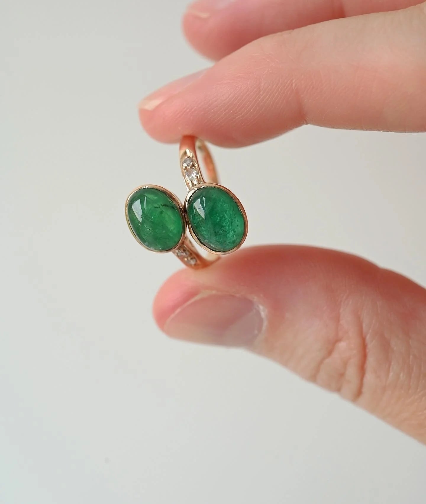 The Best Antique Emerald Bypass Toi Et Moi Ring 14K Gold