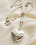 Huge 2x2 Inches Puffy Swedish Silver Heart and Chain