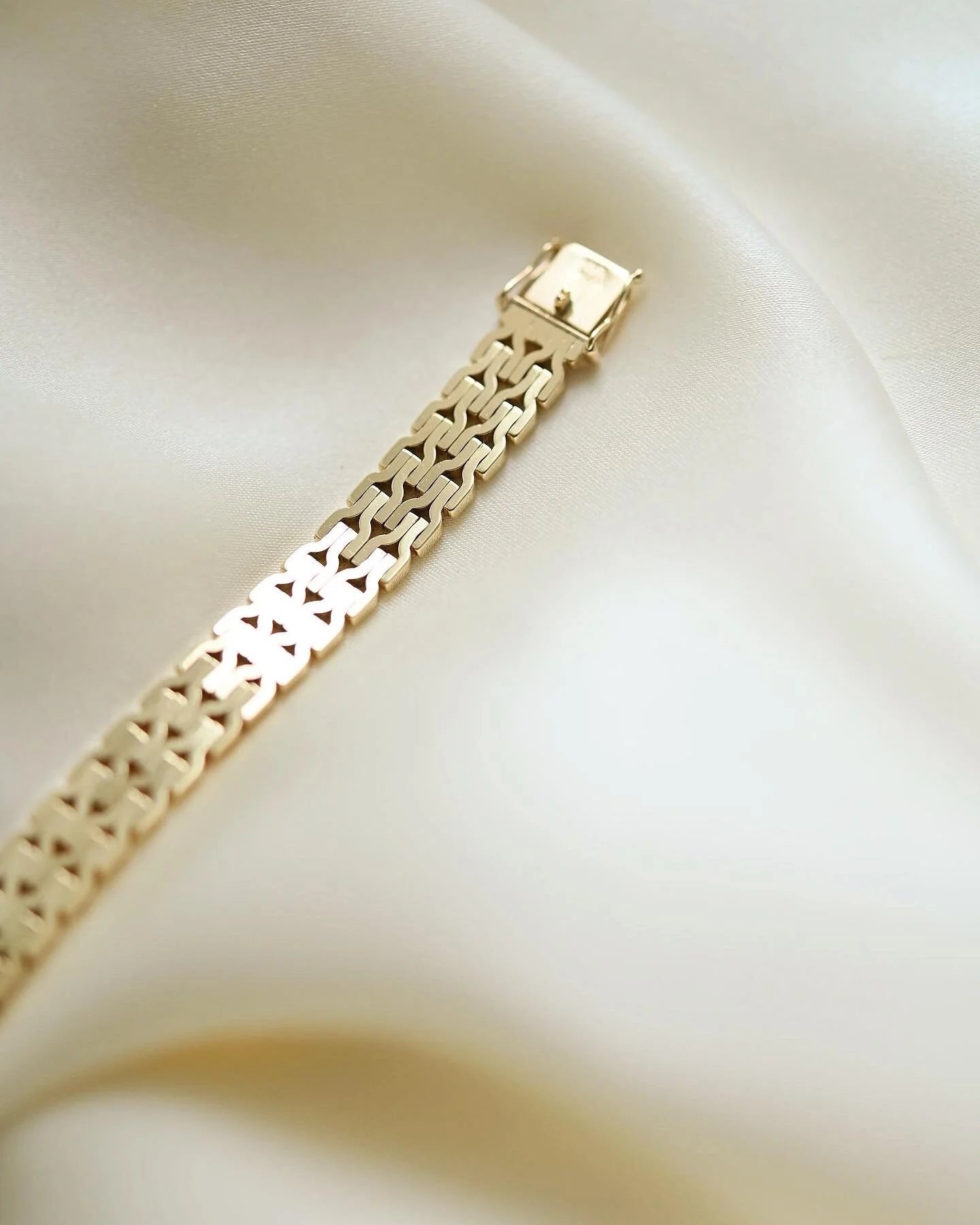 Heavy Vintage Danish Two Row Y Link Bracelet 14K Gold
