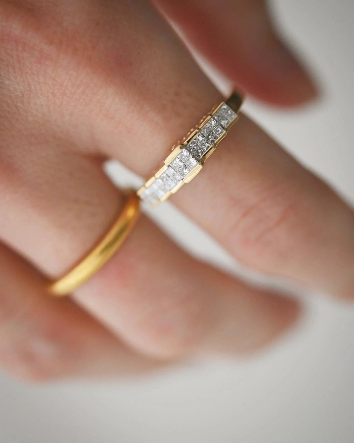 Amazing Sculptural Princess Cut Vintage Diamond Ring 18K Gold 1979