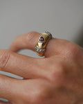 Rare Swedish Vintage Ring Princess Cut Diamonds and Heart Sapphire 18K Gold