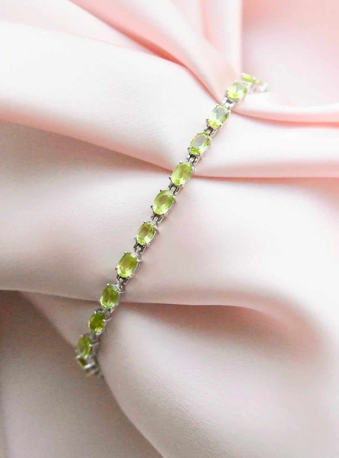 Beautiful Rare Peridot Tennis Bracelet Sterling Silver Sweden