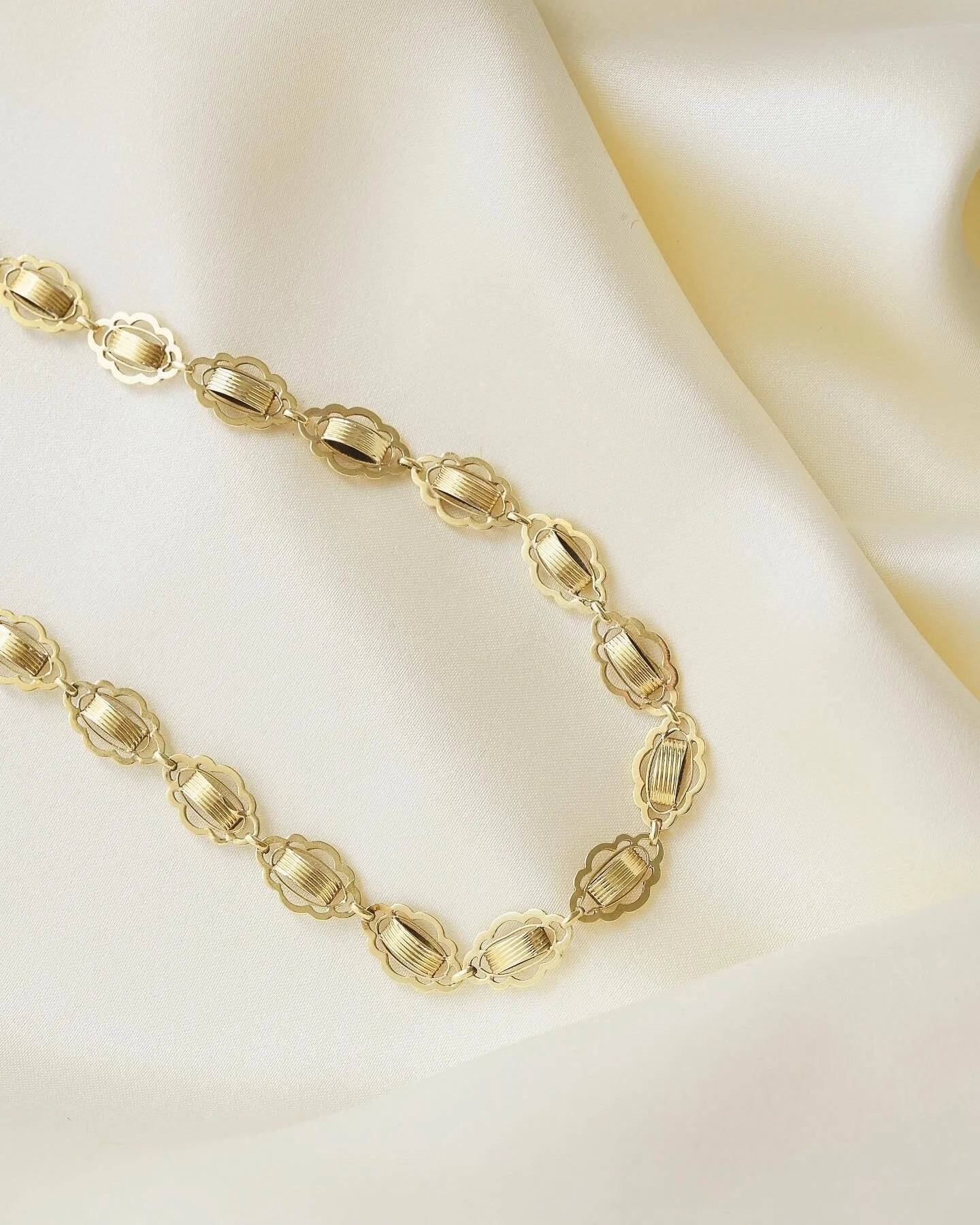 Super Cute Fancy Link Antique Necklace 14K Gold 1940