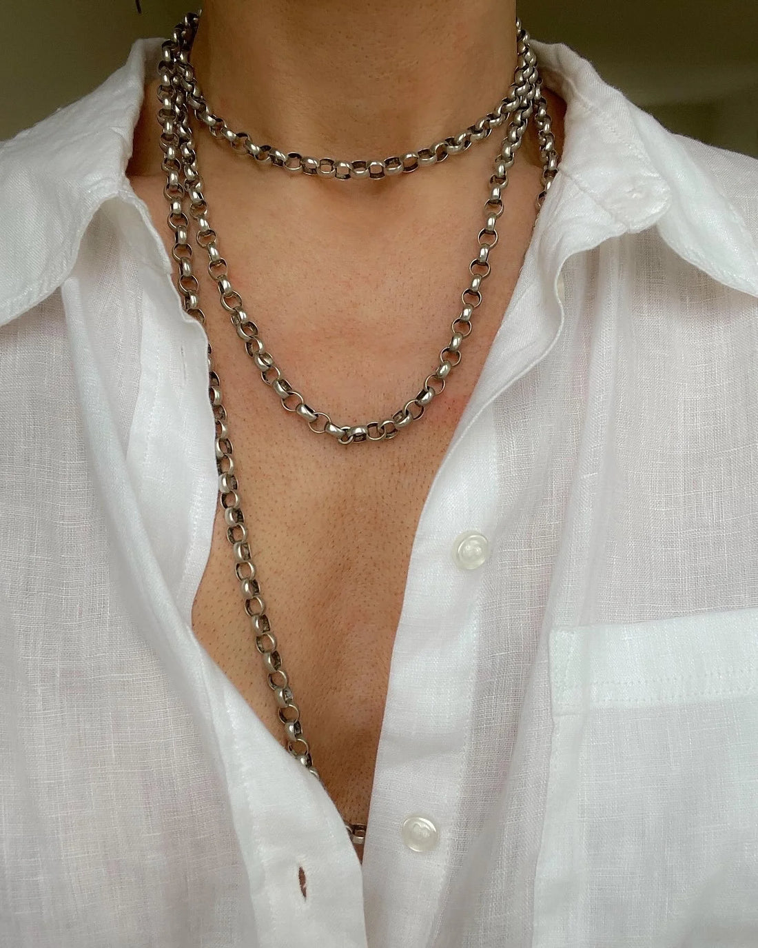 Endless Rolo Link Watch Chain Antique 1880s Silver