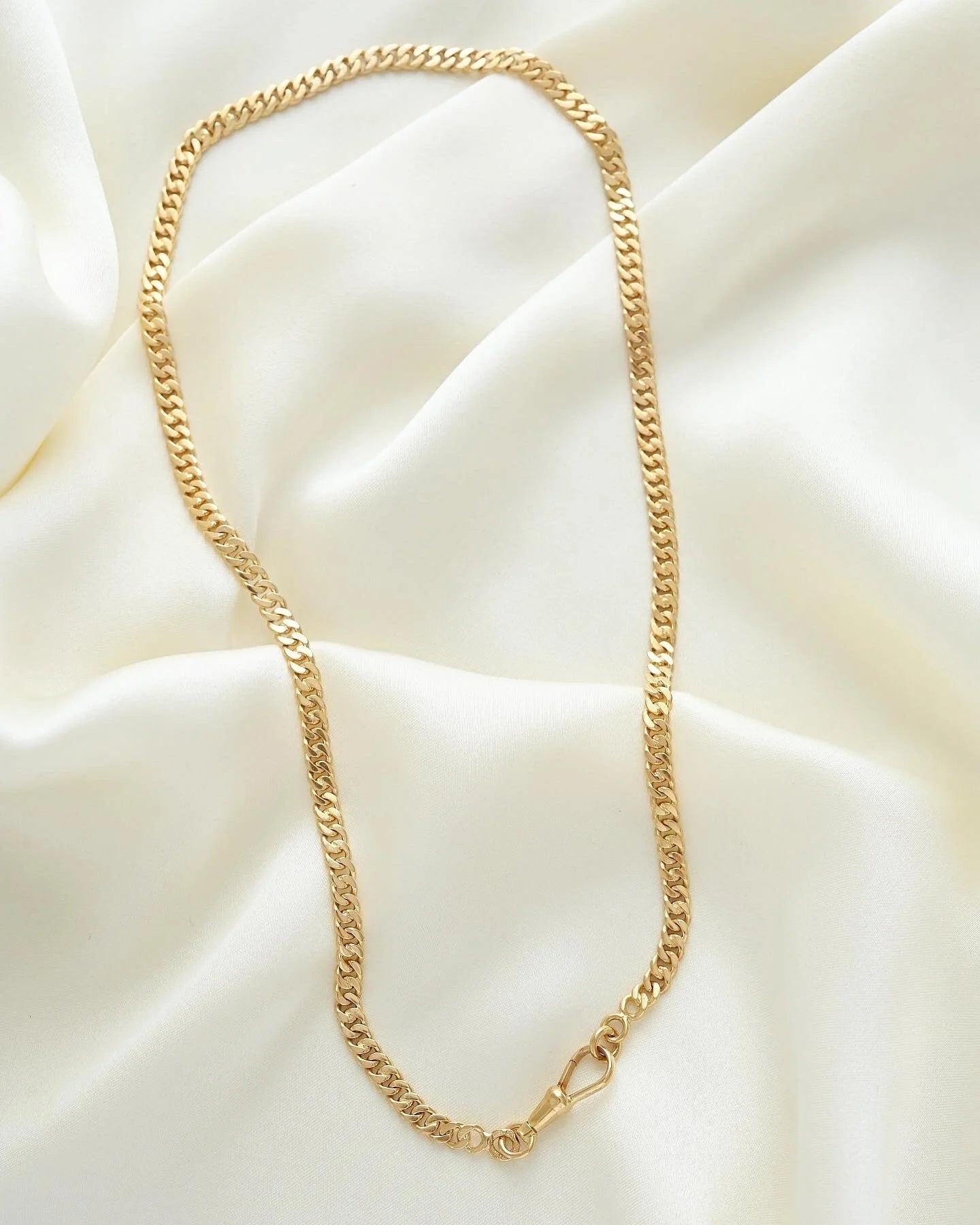 Rare Long 18K Solid Gold Antique Curb Link Chain Beg 1900s