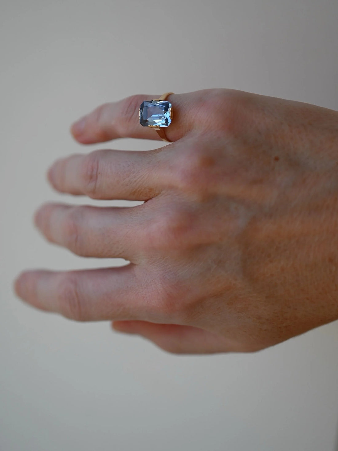 Striking Blue Emerald Cut Spinel Ring 1940 Sweden 18K Gold