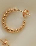 Solid Through and Through Twist Hoops 18K Gold Mid Century