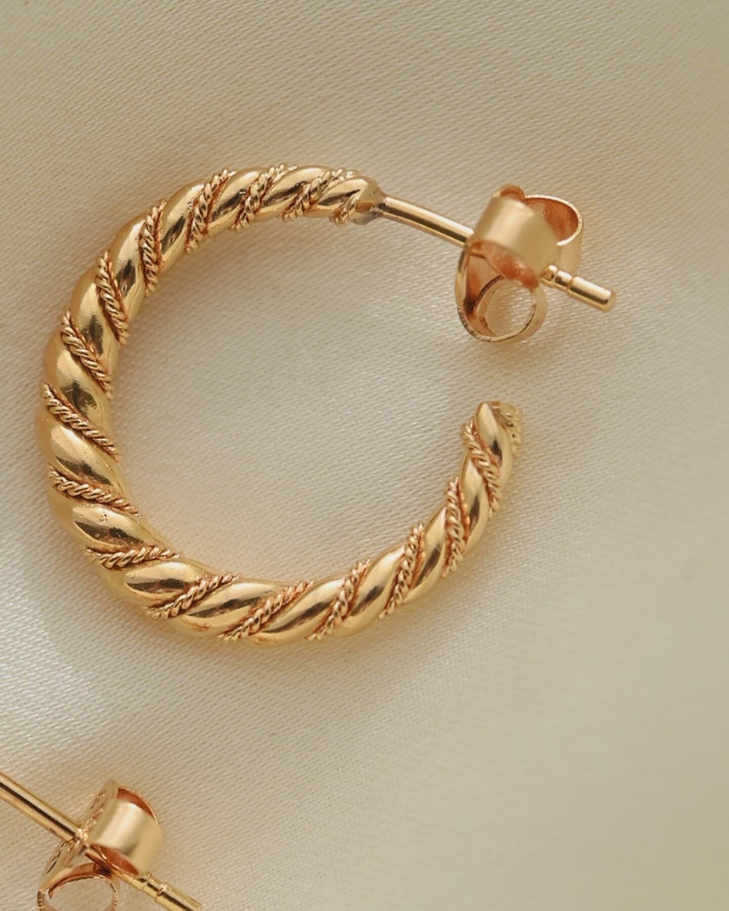 Solid Through and Through Twist Hoops 18K Gold Mid Century